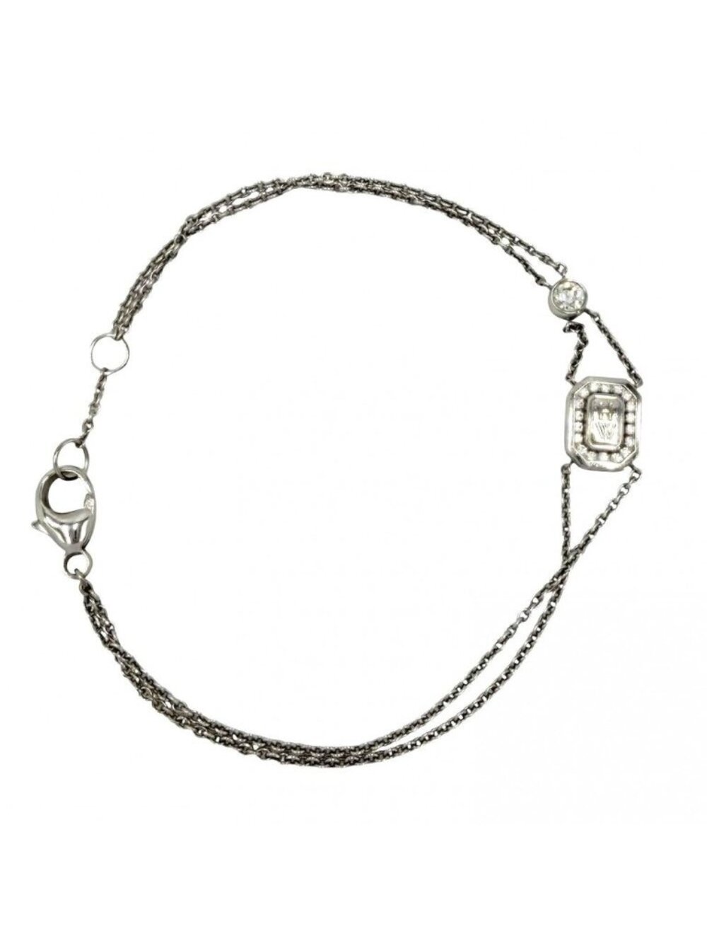 Harry Winston Bracelet HW Logo WG 18k White Gold Diamond Silver
